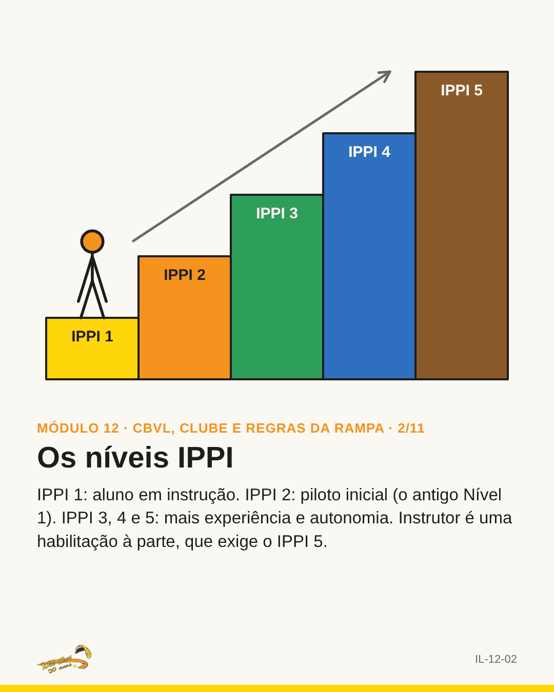 Escada de cinco degraus com as cores do cartão IPPI