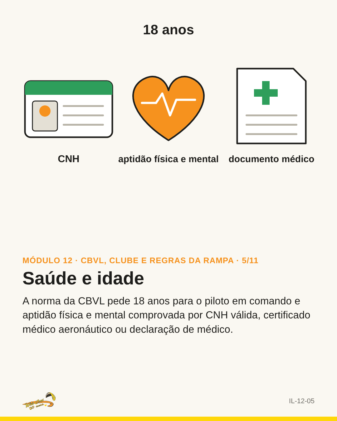 Ícones de CNH, coração e documento médico