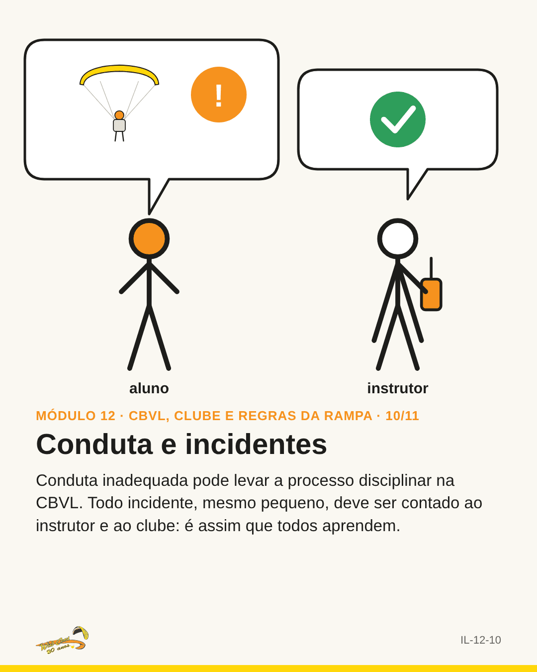 Balão de conversa entre piloto e instrutor