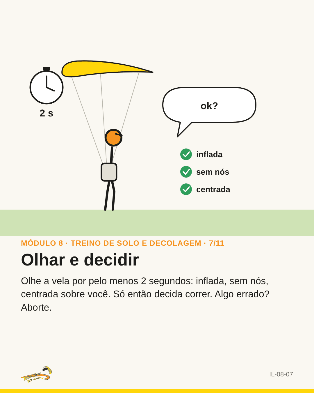 Piloto olhando para cima e balão “ok?”